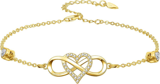 Dorunmo Infinity Bracelet Mom Bracelet 925 Sterling Silver 14K Gold Plated Infinity Heart Anklet for Women Christmas Jewelry Gifts for Wife Mom Daughter
