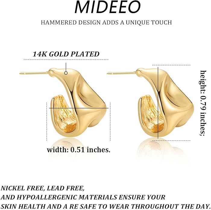 MIDEEO Gold/Sliver Chunky Hoop Earrings Set for Women, 14K Gold Plated Twisted Huggie Hoop Earring Hypoallergenic Thick Open Lightweight Chunky Hoop Earrings Jewelry for Gifts