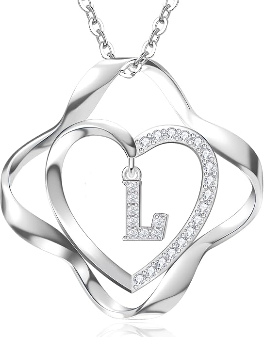 RIVIKO Love Knot Initial Necklace,925 Sterling Silver Letter Pendant Necklaces,Personalized Alphabet Jewelry Christmas Birthday Gifts for Women Wife Mom Friend