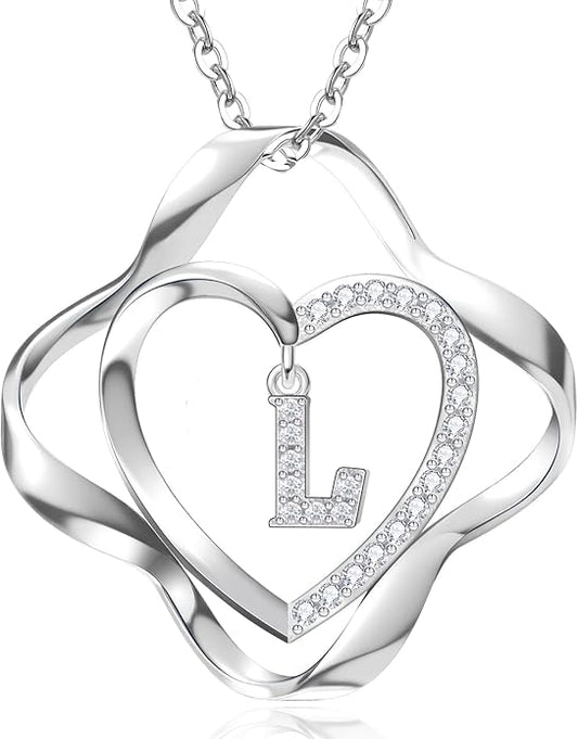 RIVIKO Love Knot Initial Necklace,925 Sterling Silver Letter Pendant Necklaces,Personalized Alphabet Jewelry Christmas Birthday Gifts for Women Wife Mom Friend