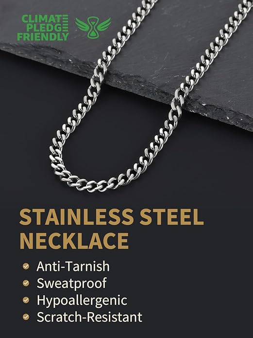 FindChic Men Curb Chain Necklace 18K Gold Plated/Stainless Steel/Black Chunky Double Tight Cuban Link Hip Hop Neck Chains for Men Boys 3.5MM/5MM/6MM/7MM/9MM/12MM 14''-30'' 8 Length Options (Send Gift Box)