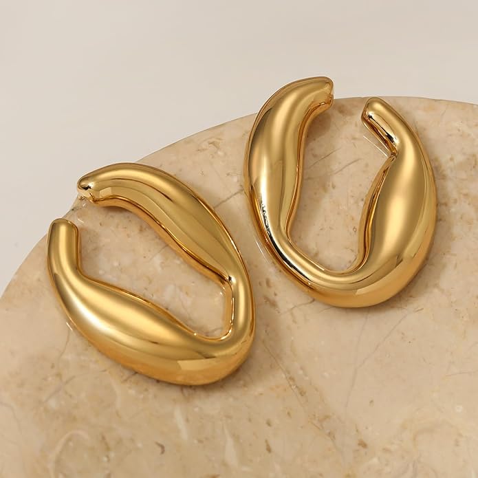 8YEARS Chunky Gold Hoop Earring for Women, 18K Gold Plated Lightweight Thick Hoops, Hypoallergenic Trendy Jewelry for Gift