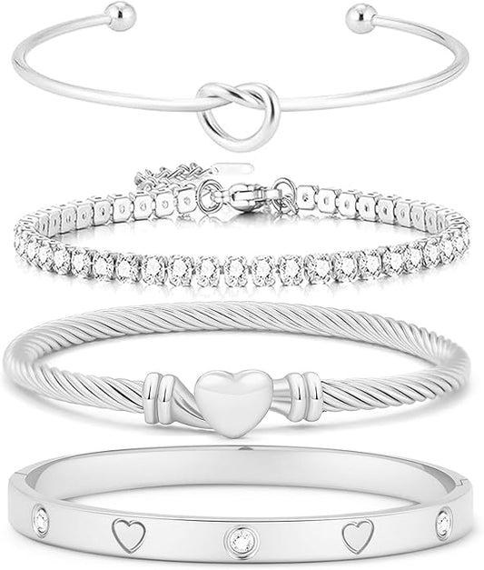 FAFUGA 18 K Gold Plated Love Bangle Bracelet Stack Cuff Jewelry for Women Jewelry Set for Women Gift with Box