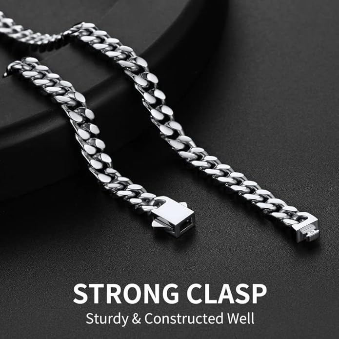 ChainsHouse Stainless Steel Mens Cuban Link Chain, Black/ 18K Gold Plated Miami Cuban Chain Necklace, 5mm/7mm/9mm/12mm/14mm Width, No Tarnish& Durable Hip Hop Mens Jewelry, 18"-30", Send Gift Box
