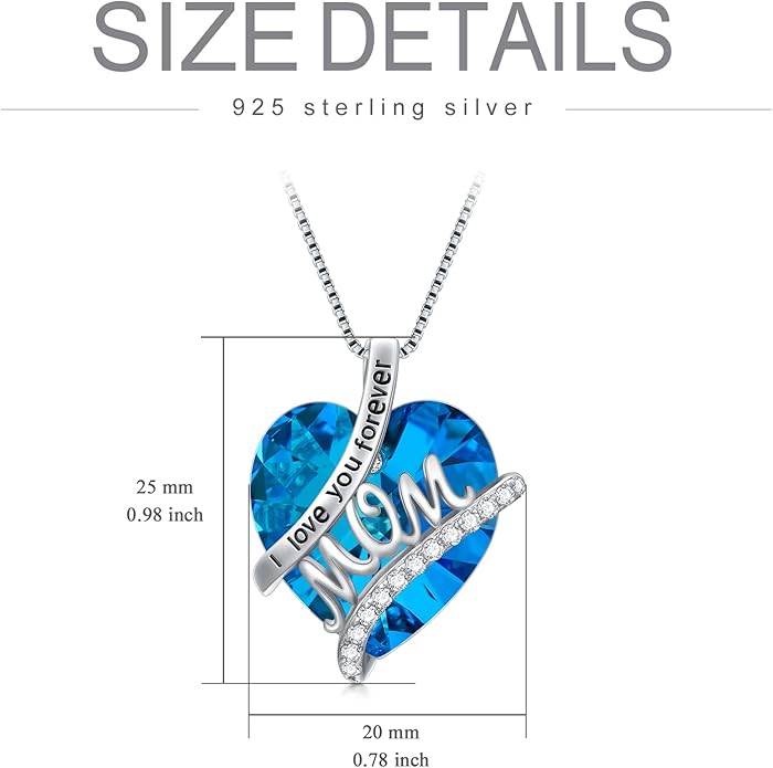 Mothers Day Gifts for Mom s925 Sterling Silver I Love You Forever Love Hear Mon Pendant Necklace with 12 Birthstone Jewelry Birthday Christmas Gifts for Women Grandma Mom Nana From Duaghter Son