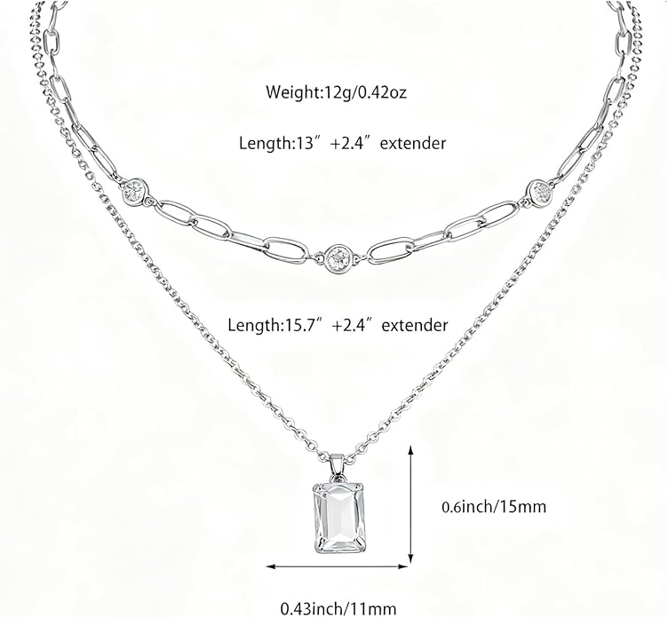 Gold Layered Pendant Necklaces for Women 14k Gold Plated Crystal Choker Necklace Paperclip Rhinestone Necklace Party Prom Jewelry