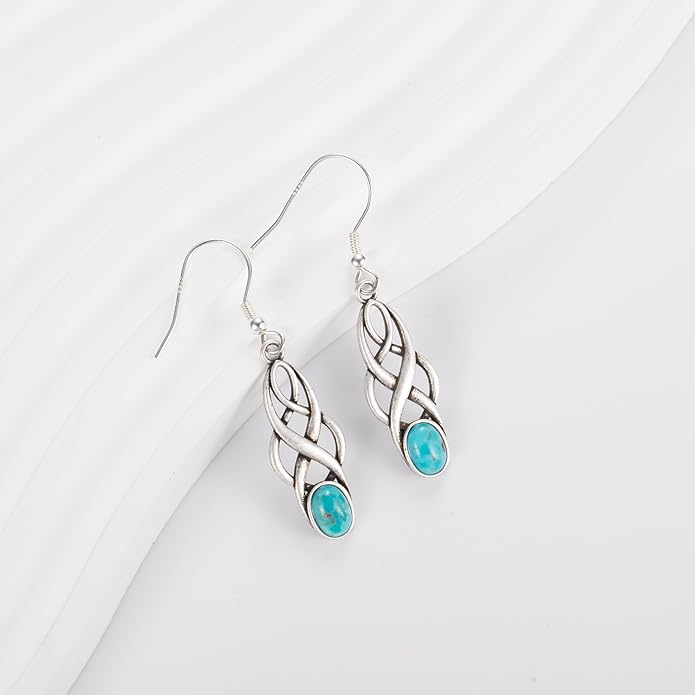 Turquoise Earrings Sterling Silver Lightweight Celtic Dangle Earrings Celtic Jewelry for Women