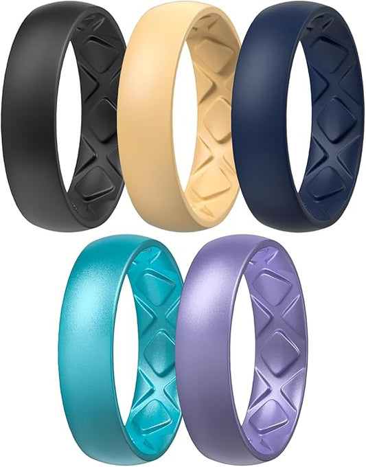Egnaro Women's Bridal Rings Sets, 6mm Wide, 2mm Thick, Silicone Wedding Rubber Band with Half Size, Inner Arc Ergonomic Breathable Design