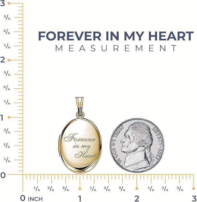 PicturesOnGold.com Sterling Silver & Yellow Gold Filled Oval Forever in My Heart Locket Necklace for Women with 18 Inch Chain