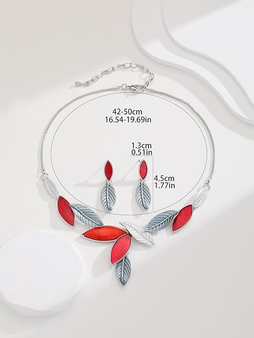 Vintage Chunky Statement Jewelry Set Retro Leaf Floral Geometric Bohemian Boho Bib Necklace Earring Set Fashion Costume Jewelry for Women Girls Wedding Party Prom Unique Gift