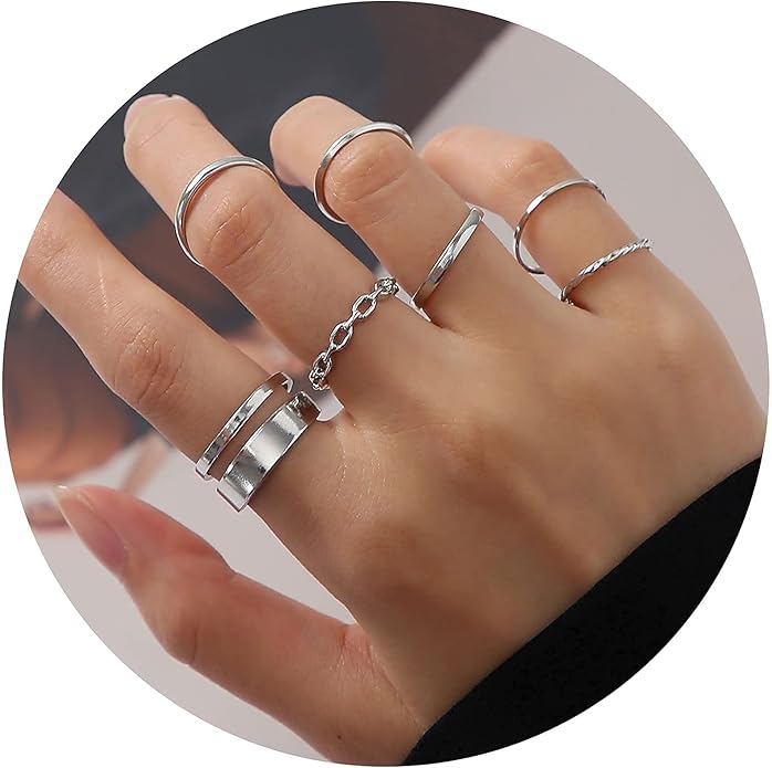 FAXHION Gold Knuckle Rings Set for Women Snake Chain Stacking Ring Vintage BOHO Midi Rings SIze Mixed