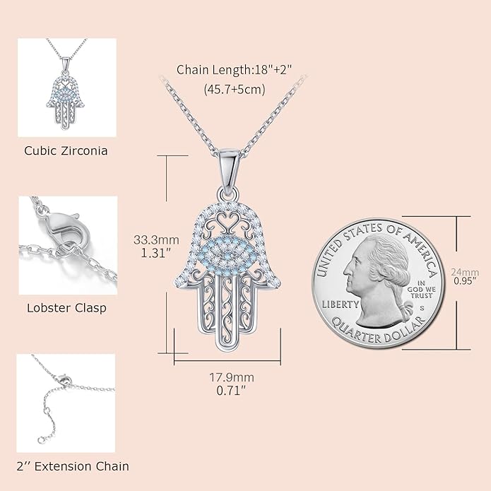 White Gold 14K Gold Plated Necklaces for Women Evil Eye Necklace for Women Girls Evil Eye Hamsa Hand of Fatima Pendant Necklace Good Luck Necklace Jewelry