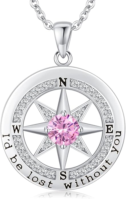 S925 Necklace Gift for Wife |Compass Jewelry |Women Anniversary |Sterling Silver |Girlfriend Birthday Gifts for Her Valentines |I'd be Lost without You |Jewel 18K Gold
