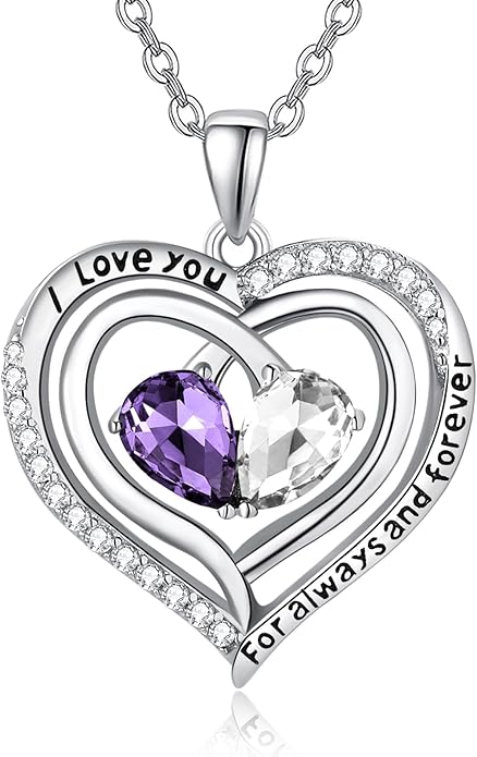 Zeuslia Double Birthstone Necklace Gifts for Wife - 925 Sterling Silver Sunflower/Rose/Crown Cross/Compass/Heart Pendant I Love You Necklace, Anniversary Birthday Gifts for Wife Girlfriend Mom Her
