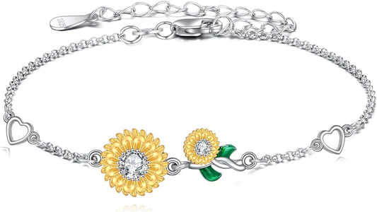 AOBOCO Sterling Silver Anklet for Women Crystal Butterfly Dragonfly Evil Eye Ankle Bracelet