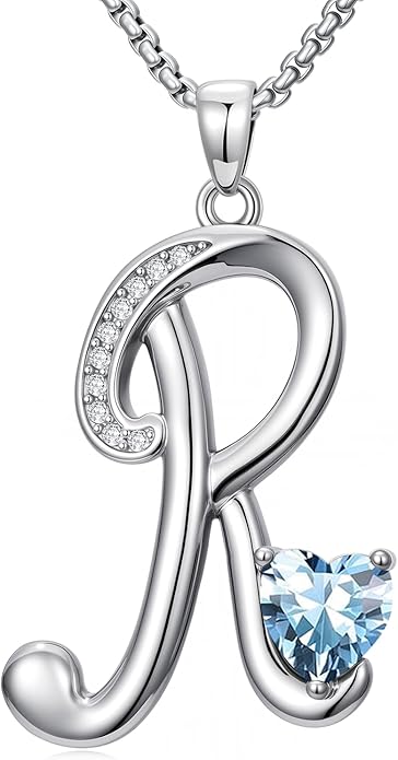 Christmas Gifts for Women Alphabet A to Z Initial Birthstone Pendant Necklaces for Women - 18k White Gold Plated Personalized Name Jewelry Valentine Mothers Day Birthday Gifts for Women Her Girlfriend