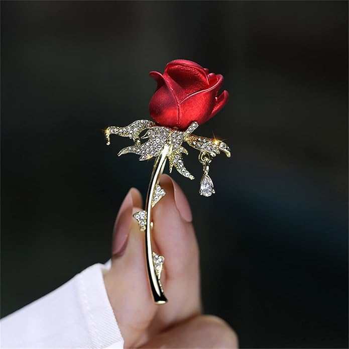 AILONMEI Red Rose Flower Brooches and Pins for Women Costume Jewelry Brooch Pins Broches Jewelry for Women Elegant Lady Pin