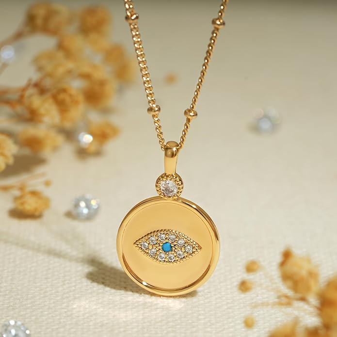 BENEIGE Gold Necklace for Women 14K Gold Plated Evil Eye Necklace Trendy Gold Pendant Necklace Jewelry For Women