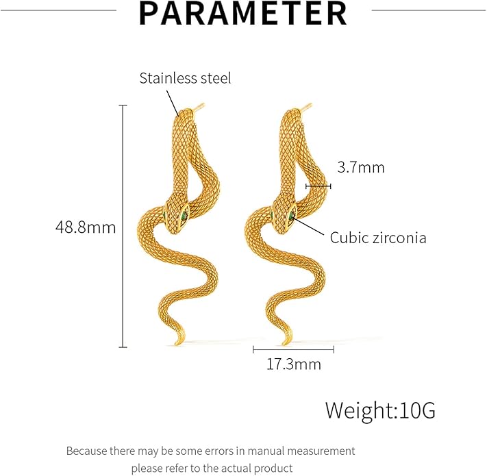 snake shaped personalized earrings with stainless steel pattern inlaid with emerald gemstones, showcasing unique charm for daily parties