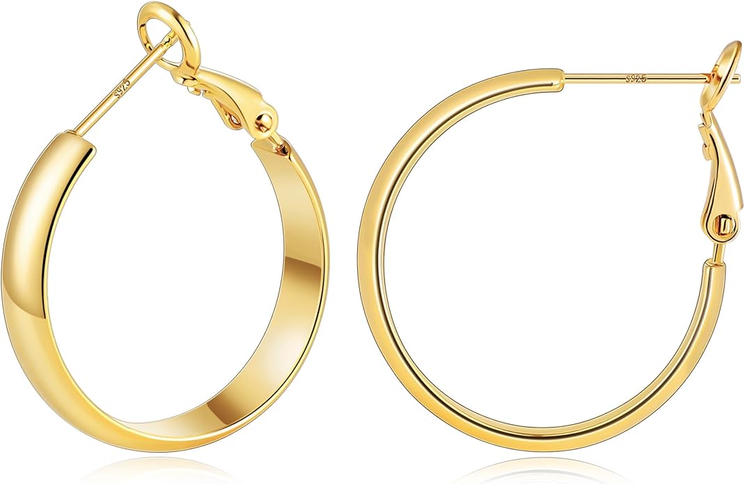 Gacimy 14K Gold Plated Hoop Earrings for Women, 14k Real Gold Plated with 925 Sterling Silver Post, Hypoallergenic Lightweight Thick Hoops Earrings for Women Trendy