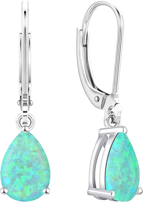 YL 925 Sterling Silver Teardrop Dangle Drop Earrings for Women 7x10 MM Solitaire Birthstone Leverback Jewelry