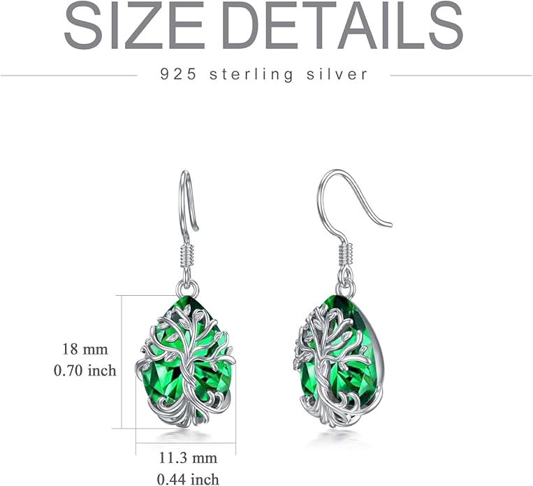 TOUPOP Tree of Life Earrings 925 Sterling Silver Family Tree Dangle Drop Earrings Crystal Jewelry Birthday Christmas Gifts for Women Her