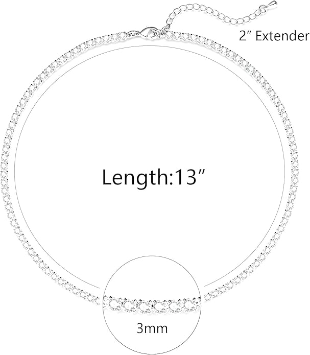 Tennis Necklace Bracelet for Women, Sterling Sliver, Dainty Chocker Necklace, Crystal Bracelet for Women, Wedding Jewelry for Bride, Sparkly Party Prom Hypoallergenic