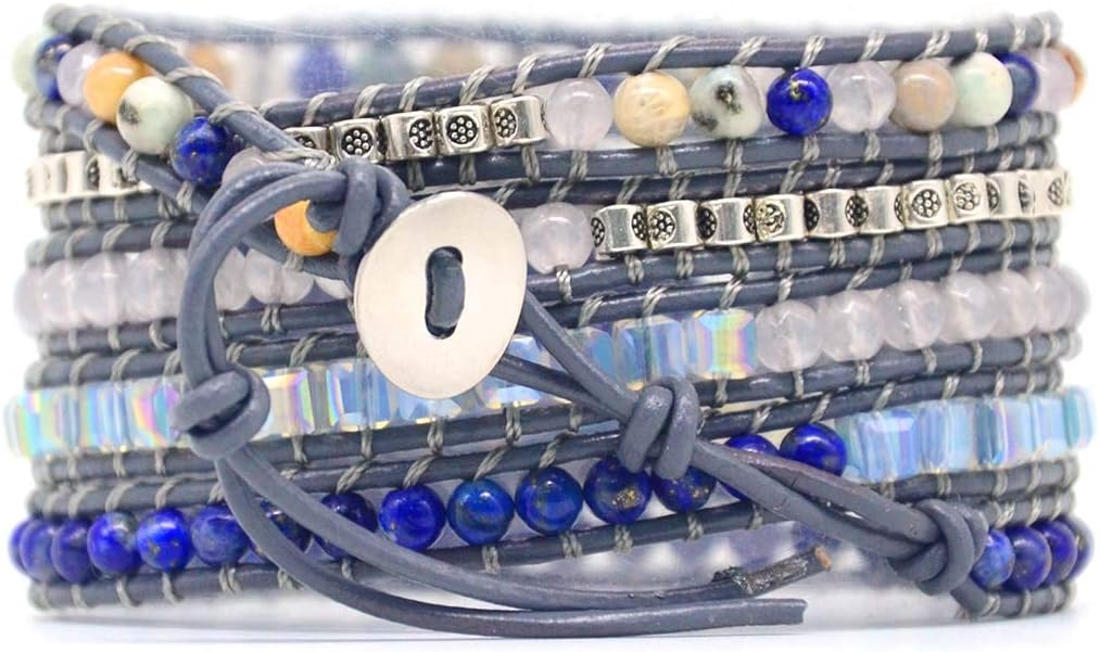 ZOSOJONA Boho Handmade Natural Stone Wrap Bracelets Turquoises Crystal Beads Bracelet Jewelry