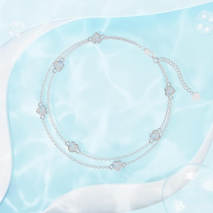 Dorunmo Heart Birthstone Anklet Bracelets for Women 925 Sterling Silver Birthday Jewelry Best Mother's Day for Women Wife
