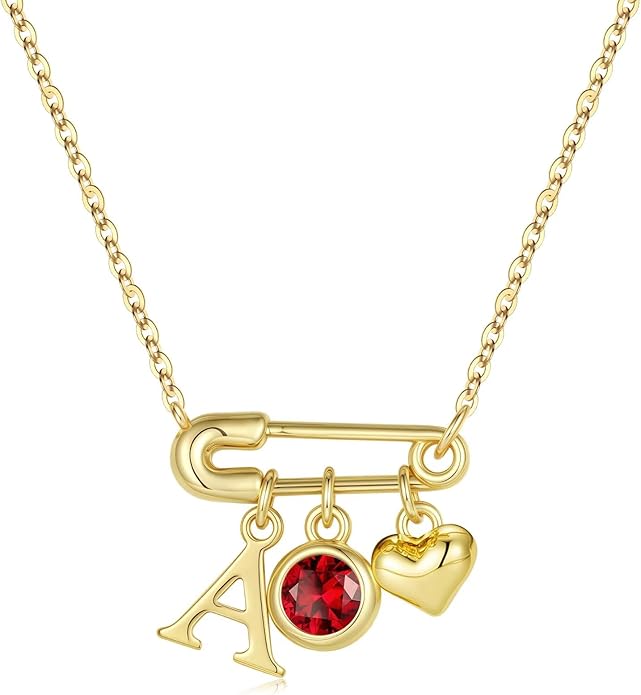 MONOOC Christmas Gifts for Women Girls - 14K-Gold-Plated Dainty Paperclip Heart Initial Necklace Birthstone Necklace Jewelry Birthday Gifts for Women Her Mom Friend Wife Sister