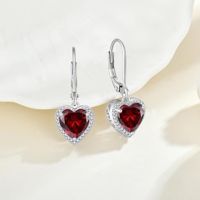 Love Heart Jewelry Set for Women Garnet Necklace & Earrings January Birthstone Jewelry