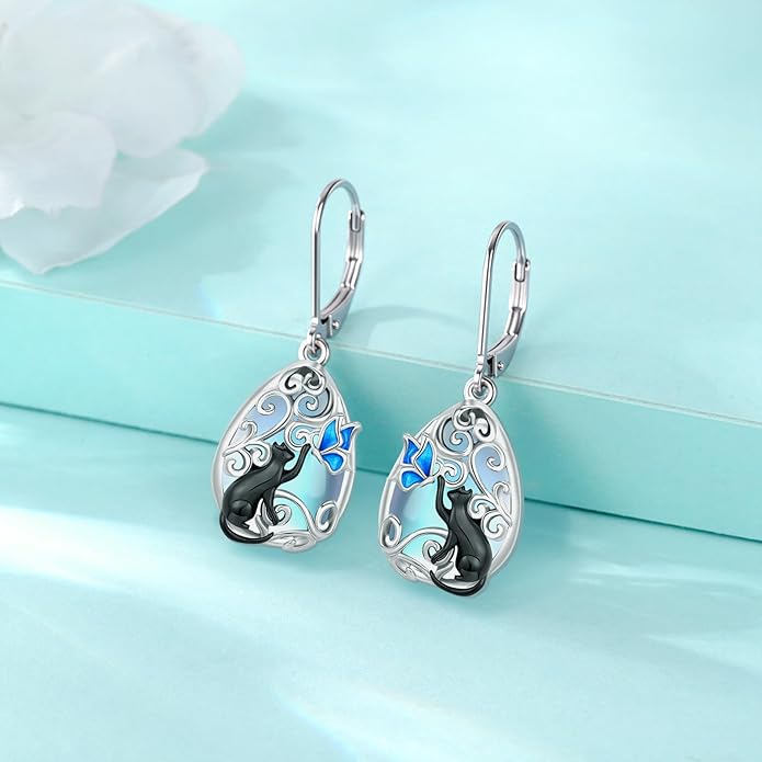 Eusense Sterling Silver Dangle Earrings for Women Tree of Life Animals Moonstone Turquoise Leverback Earrings Jewelry Gifts