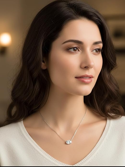 CYW Moissanite/Ruby/Sapphire/Emerald Dainty Pendant Necklace for Women, Novelty Design, Really Authentic Solid 925 Sterling Silver, 16"/18"/20" Adjustable, Birthday Anniversary Valentines Gift