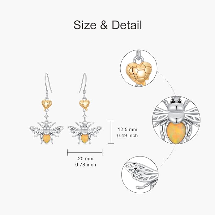 Diamond Butterfly/Dragonfly/Bee Earrings for Women 925 Sterling Silver Opal Dangle Drop Earrings Jewelry Gift for Mother Wife