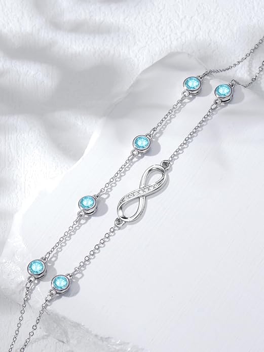 Dorunmo Anklet Bracelets for Women 925 Sterling Silver Infinity Anklets Bracelets Birthstone Jewelry Gifts for Mom Wife