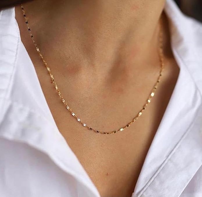 14K Gold Necklace for Women, Womens Dainty Chain Necklace Plated Shining Dots Satellite Choker Box Chain, Women Layering Necklaces
