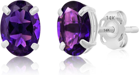 14k Gold Oval Stud Earrings for Women with Push Backs | 7x5mm Gemstone Birthstone Earrings | Real 14 Karat Gold Earrings Studs | Hypoallergenic Gemstone Stud Earrings for Women by MAX + STONE