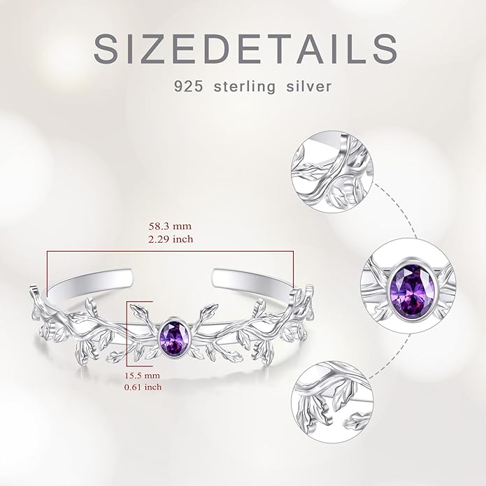 Amethyst Wild Vine Cuff Bracelet for Women, Sterling Silver Adjustable Bohemian Bangle, February Birthstone Gift for Her Purple Crystal Healing Jewelry