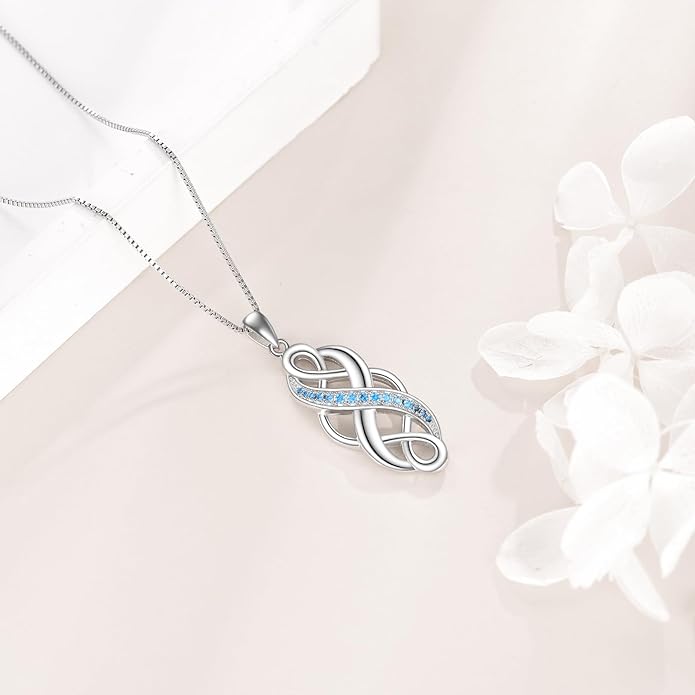 YFN Irish Celtic Knot Created Opal Pendant Necklace Sterling Silver Black Necklaces for Women Men 18"