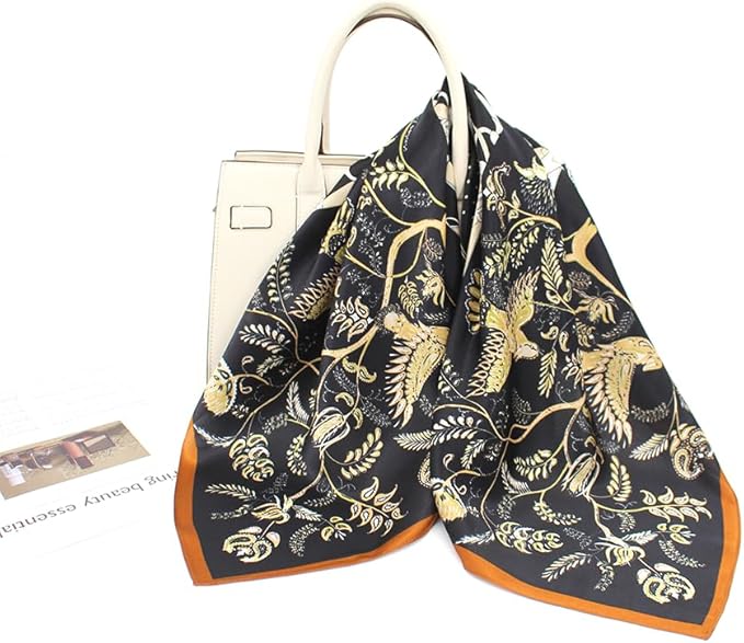 ANDANTINO 100% Mulberry Silk Square Scarf for Hair-25.6" X25.6'' Women Men Natural Silk Neckerchief Digital Printed Headscarf