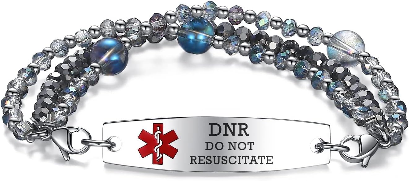 mnmoom 7.5 inch interchangeable Medical id bracelets for Women beads Medical alert bracelets with customize engraving