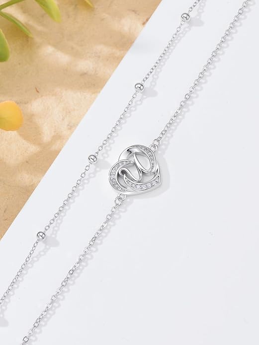 Dorunmo Initial Anklet 925 Sterling Silver Letter A-Z Layered Heart Anklet Beach Jewelry Birthday Gifts for Women