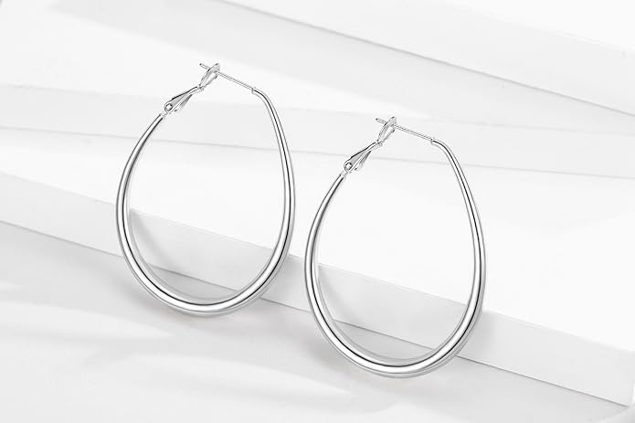 Lightweight Oval Hoop Earrings for Women - 14K Gold Plated, Rose Gold Plated and Sterling Silver Plated Large Oblong Hoop Earrings for Women Statement Jewelry Gift