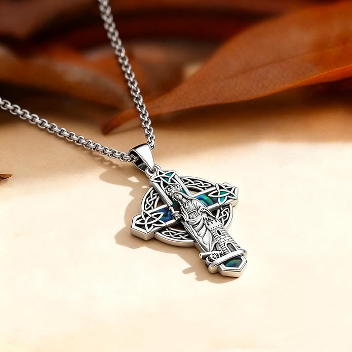 Midir&Etain Cross Necklace 925 Sterling Silver Celtic Christian Pendant Religious Protection Jewelry for Women Men