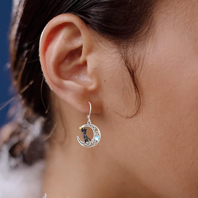 Sterling Silver Tree of Life/Flower/Bee/Animals/Cat/Hummingbird Dangle Earrings Moonstone Turquoise Drop Leverback Earrings Jewelry Gifts