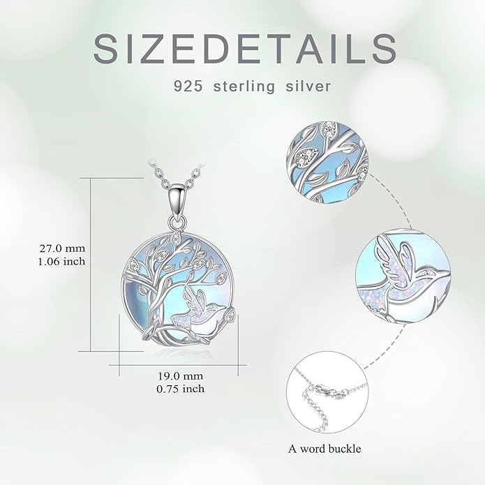 Hummingbird Necklace Hummingbird Necklaces for Women Sterling Silver 925 Purple Blue Hummingbird's Heart Pendant Jewelry Memorial Mothers Day Christmas Gifts