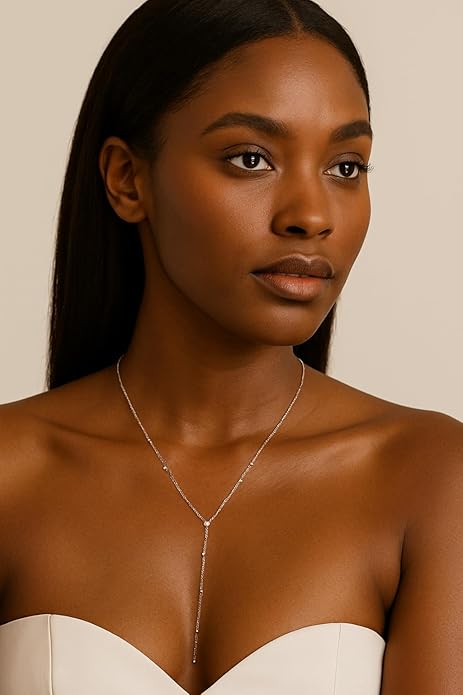 14K Gold Plated Y Necklace for Women – Dainty Lariat Long Pendant Chain, Layered Drop Necklace for V Neck Dress, Simple Sexy Cleavage Jewelry Gifts for Women