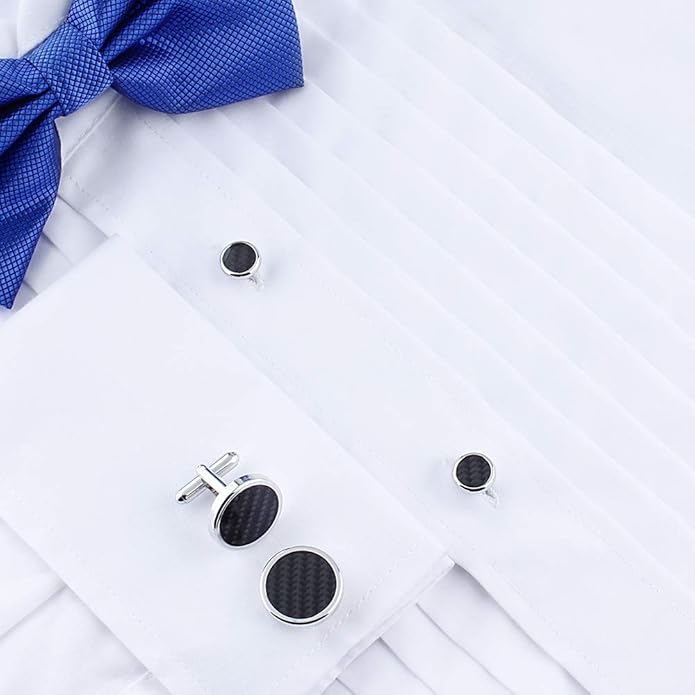 HAWSON Cufflinks and Studs for Men-Fashion Men Vintage Enamel Carbon Fiber Tuxedo Shirt Cufflinks and Studs Set for Regular Wedding Business Accessories