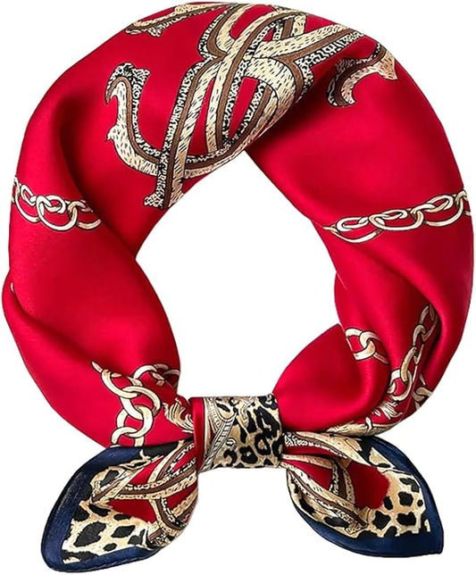 ANDANTINO 100% Pure Mulberry Silk Small Square Scarves -21'' x 21''- Digital Printed Neckerchief –Women Men Lightweight Scarf