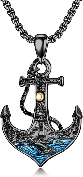 LEECCI Anchor Wave/Four Leaf Clover/Surfboard Necklace 925 Sterling Silver Anchor Pendant Jewelry Gift Graduation Gift for Men Women